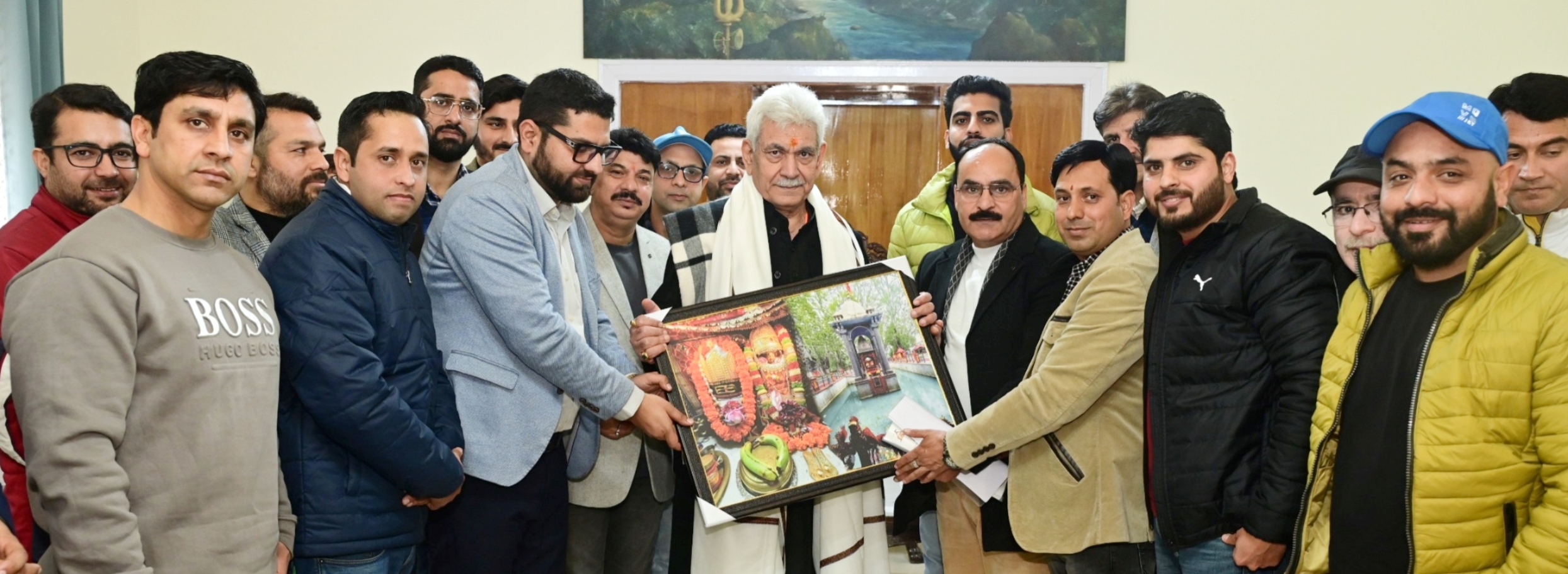 'delegation of new appointees under PM Package, led by  Sanjay Koul, President, All Minority Employees Association of Kashmir called on the Lieutenant Governor Manoj Sinha, today.'